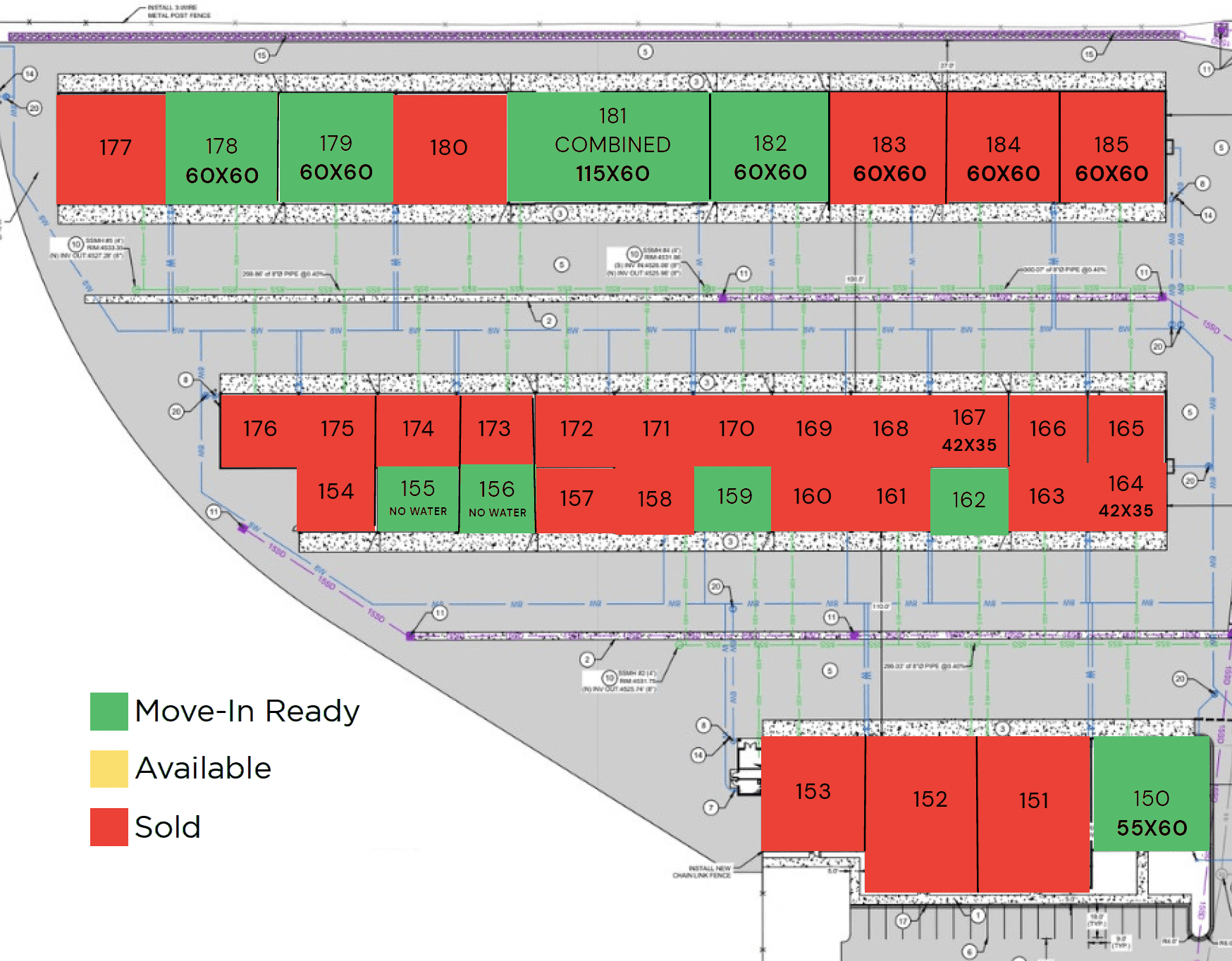 Patey South site plan showing hangar availability